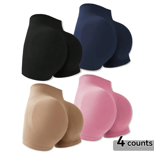 4-Pieces High Waist Tummy Control Side-Ribbed Butt-Lifting Seamless Shorts