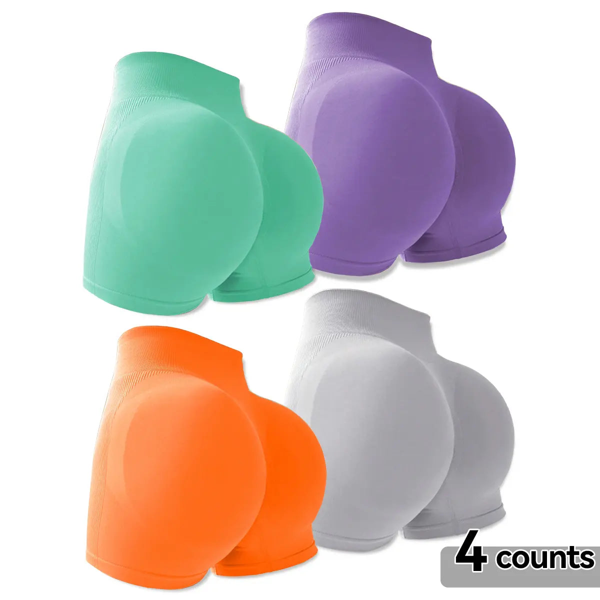 4-Pieces High Waist Tummy Control Side-Ribbed Butt-Lifting Seamless Shorts