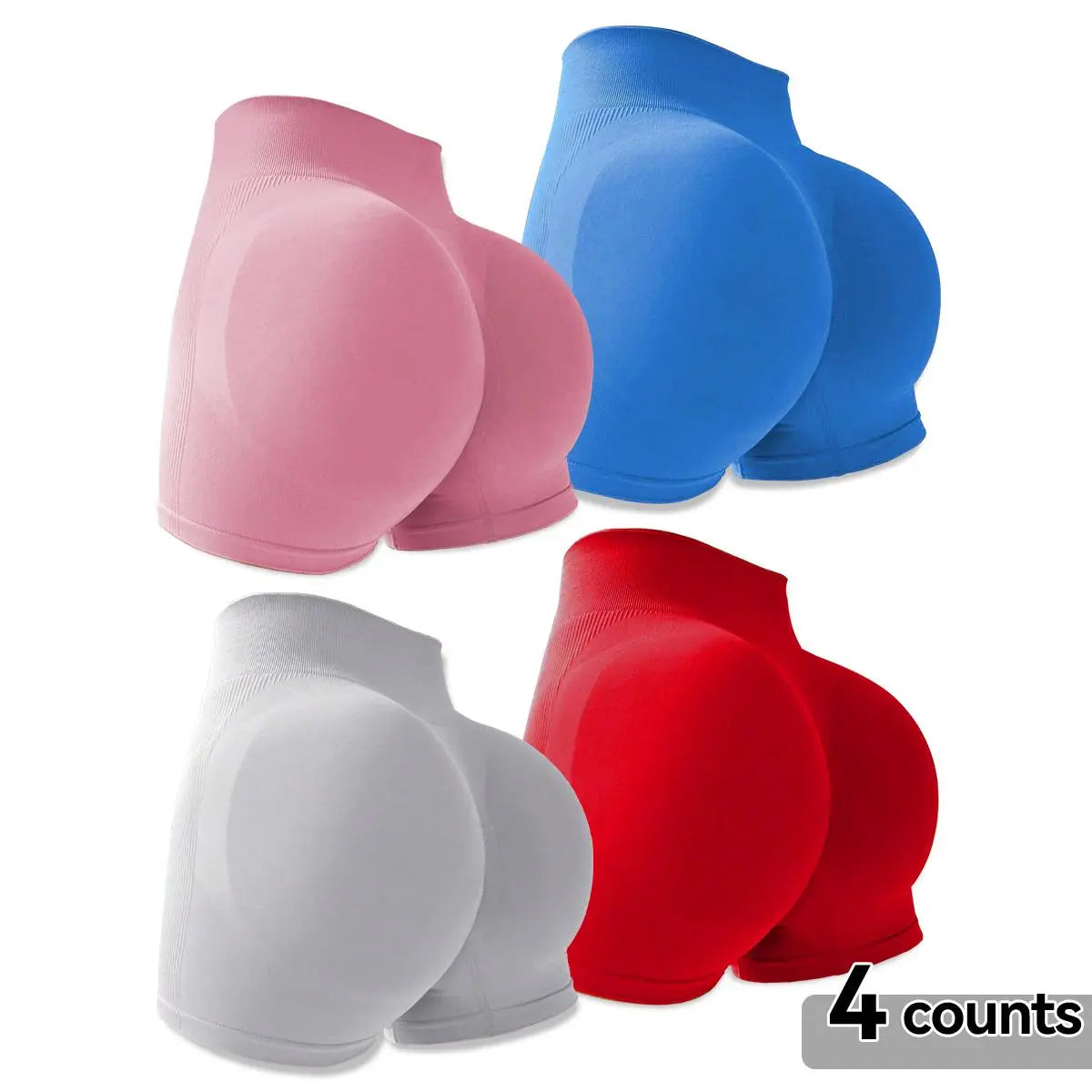 4-Pieces High Waist Tummy Control Side-Ribbed Butt-Lifting Seamless Shorts