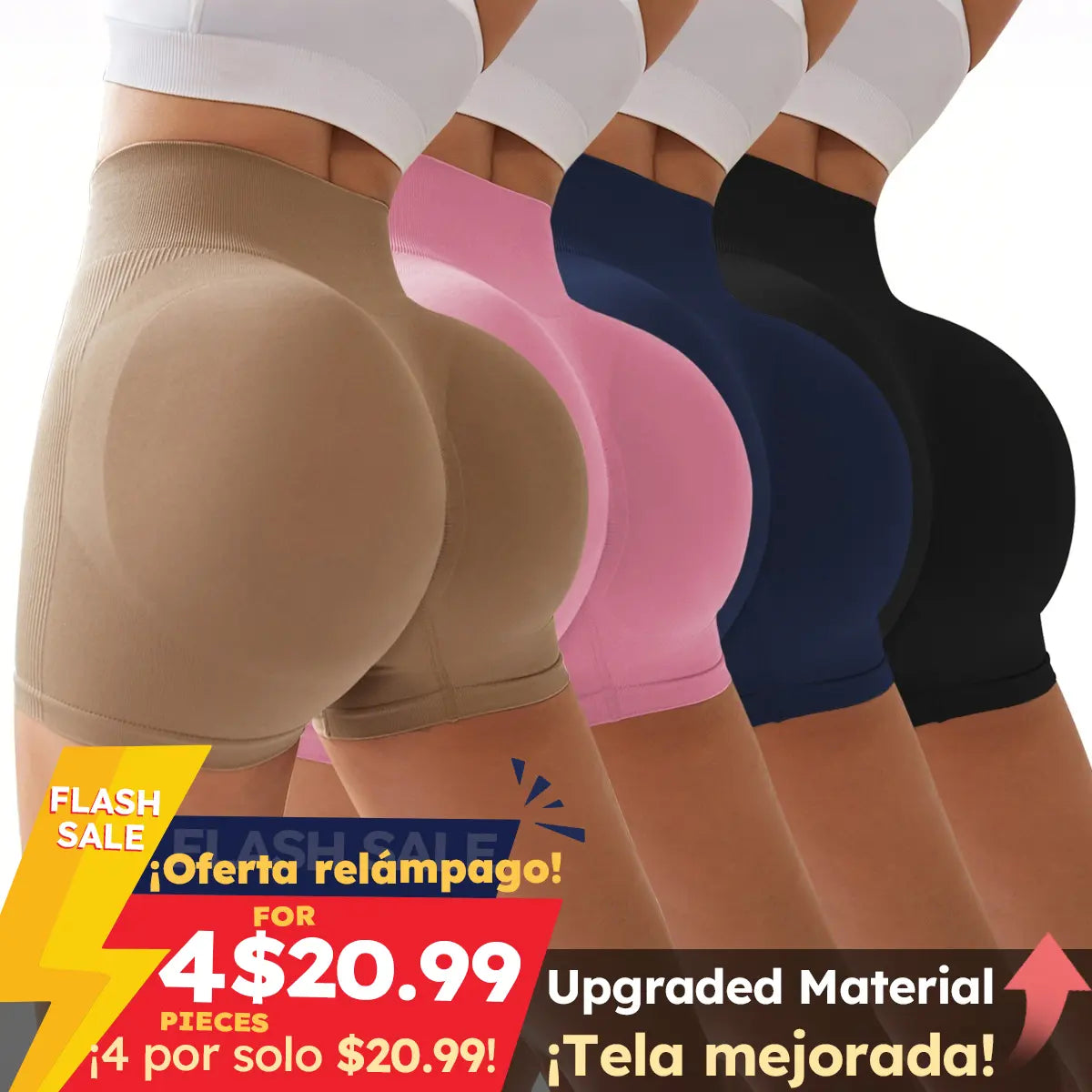 4-Pieces High Waist Tummy Control Side-Ribbed Butt-Lifting Seamless Shorts